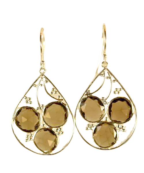 SMOKEY TOPAZ GEMSTONE FACETED DROPS EARRINGS MADE IN .925 STERLING SILVER ES1171 