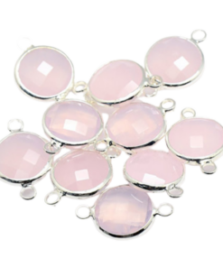 Sterling Silver Round Rose Quartz Connector