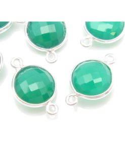 Sterling Silver Round Green Onyx Connector