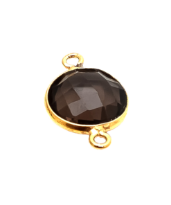 925 Silver Smoky Quartz Round Connector WITH GOLD PLATING