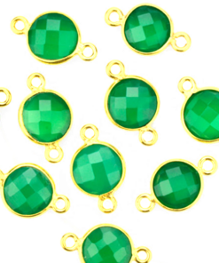 925 Silver Green Onyx Round Connector WITH GOLD PLATING