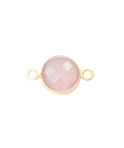 925 Silver Rose Quartz Round Connector WITH GOLD PLATING