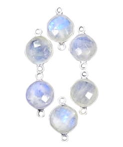 Sterling Silver Round Rainbow Moonstone Connector