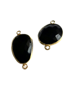 925 Silver Free Form Black Onyx Connector WITH GOLD PLATING