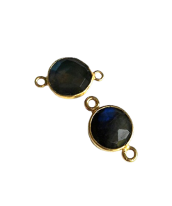 925 Silver 10mm Round Labrodorite Connector WITH GOLD PLATING
