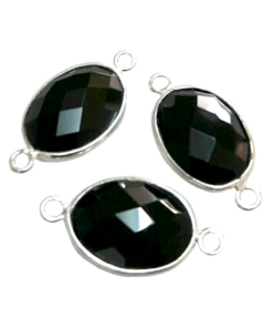 Sterling Silver Black Onyx Oval Connector