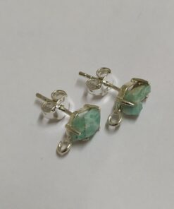 Rough Natural Amazonite Studs 925 Sterling Silver with Open Loop Below