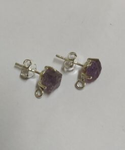Rough Natural Amethyst Studs 925 Sterling Silver with Open Loop Below