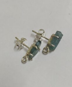 Rough Natural Aquamarine Studs 925 Sterling Silver with Open Loop Below