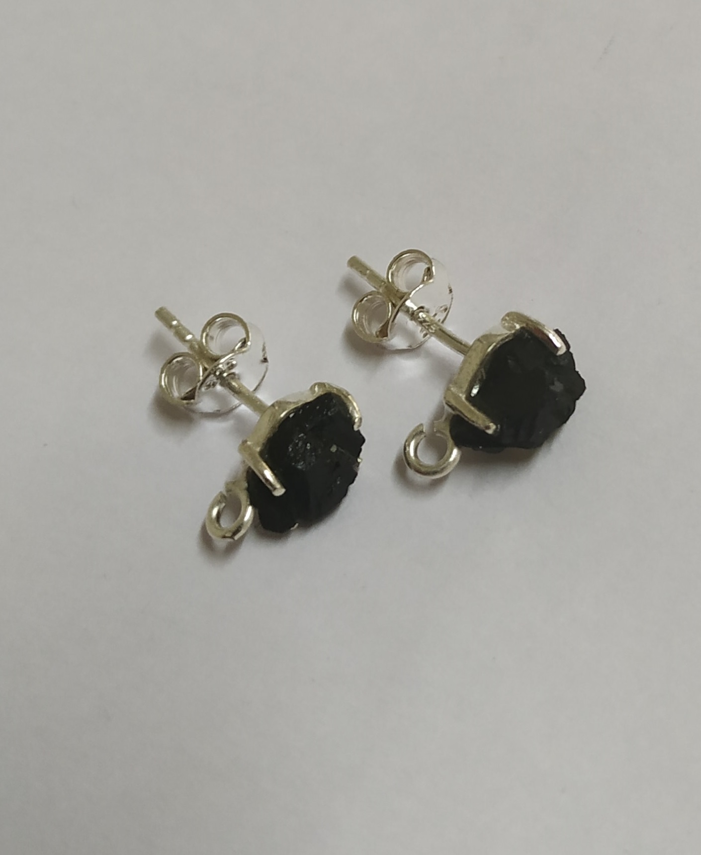 Buy Rough Natural Black Onyx Studs 925 Sterling Silver with Open Loop ...