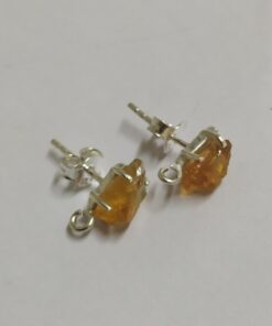 Rough Natural Citrine Studs 925 Sterling Silver with Open Loop Below
