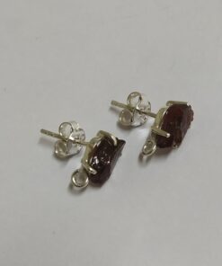 Rough Natural Garnet Studs 925 Sterling Silver with Open Loop Below