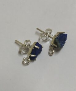 Rough Natural Lapis Studs 925 Sterling Silver with Open Loop Below