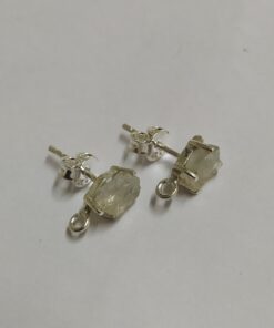 Rough Natural Rainbow Moonstone Studs 925 Sterling Silver with Open Loop Below