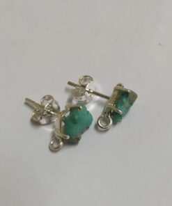 Rough Natural Turquoise Studs 925 Sterling Silver with Open Loop Below