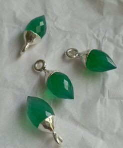 Faceted Olive Green Onyx 925 Silver Charm