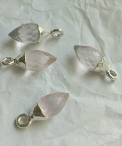 Faceted Olive Rose Quartz 925 Silver Charm