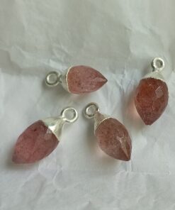 Faceted Olive Strawberry Quartz 925 Silver Charm